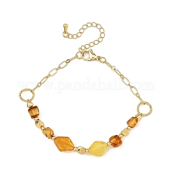 Natural Amber Beads & Brass Figaro Chains Link Bracelets for Women&nbsp;BJEW-JB14412