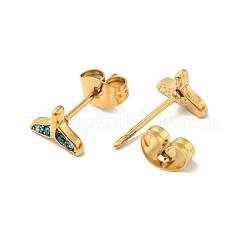 Ion Plating(IP) Rhinestone Whale Tail Shape Stud Earrings with 316 Surgical Stainless Steel Pins&nbsp;EJEW-A081-07G