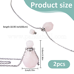Natural Rose Quartz Faceted Perfume Bottle Pendant 304 Stainless Steel Cable Chain Necklaces&nbsp;NJEW-WH0002-268C