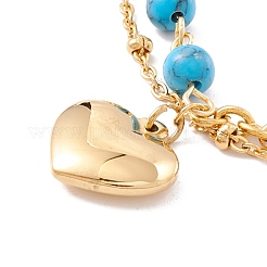 PVD Vacuum Plating 304 Stainless Steel Chain Multi-strand Bracelet with Synthetic Turquoise Beads&nbsp;STAS-P304-05G