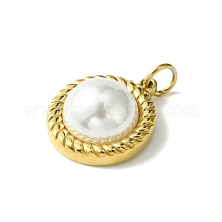 Ion Plating(IP) 304 Stainless Steel Pave Shell Pearl Half Round Charms with Jump Rings&nbsp;FIND-Z028-37G