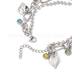 Leaf 304 Stainless Steel Figaro & Ball Chains Double Layers Bracelets&nbsp;BJEW-JB13177-02