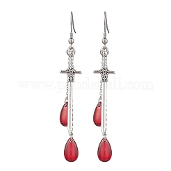 Teardrop with Sword Alloy Dangle Earrings&nbsp;EJEW-JE06311
