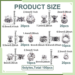 100Pcs 6 Styles Tibetan Style Alloy Lotus Double Sided Bead Caps&nbsp;TIBEB-ME0001-17