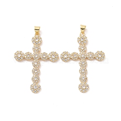 Cross Brass Micro Pave Clear Cubic Zirconia Pendants&nbsp;KK-G435-26G
