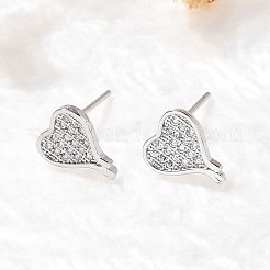 Heart Brass Micro Pave Cubic Zirconia Ear Studs&nbsp;EJEW-D304-35G