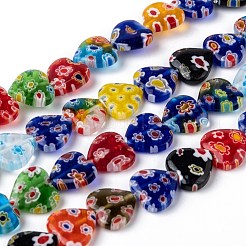 Handmade Millefiori Glass Heart Bead Strands&nbsp;X-LK-P017-06