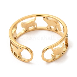 Ion Plating(IP) 304 Stainless Steel Cat Open Cuff Ring for Women&nbsp;RJEW-M149-15G