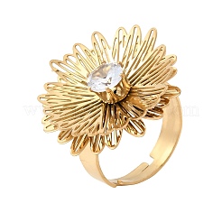 201 Stainless Steel Pave Single Cubic Zirconia Adjustable Cuff Rings for Women&nbsp;RJEW-K318-02E-G