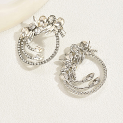 Platinum Brass Micro Pave Cubic Zirconia Dangle Stud Earrings&nbsp;ZW5903-5