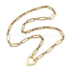 Ocean Brass Heart Spring Gate Ring Pendant 304 Stainless Steel Figaro Chain Necklaces for Women&nbsp;NJEW-JN06329