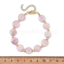 Natural Kunzite & Brass Spacer Beads Beaded Bracelets for Women&nbsp;BJEW-JB14112-01