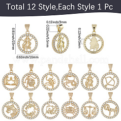 12Pcs 12 Styles Brass Micro Pave Cubic Zirconia Pendants&nbsp;KK-BM0001-01