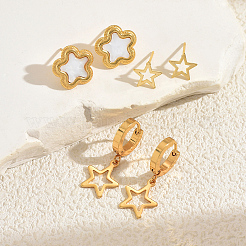 3 Pairs Stainless Steel Flower & Hollow Star Earring Sets&nbsp;BQ9820
