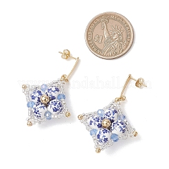Handmade Flower Printed Porcelain Ceramic Dangle Earrings&nbsp;EJEW-MZ00694