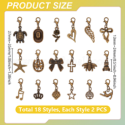 36Pcs 18 Styles Alloy Pendant Decorations&nbsp;HJEW-UN00086