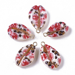 Printed Natural Cowrie Shell Pendants&nbsp;SSHEL-R047-02-B04