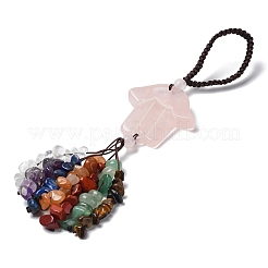 Hamsa Hand/Hand of Miriam Natural Rose Quartz Pendant Decorations&nbsp;HJEW-R127-02A