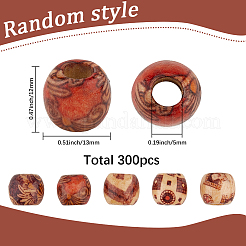 3 Bags Printed Wooden Dyed Beads&nbsp;WOOD-SC0002-20