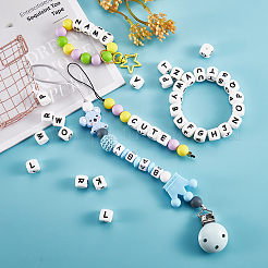 20Pcs White Cube Letter Silicone Beads 12x12x12mm Square Dice Alphabet Beads with 2mm Hole Spacer Loose Letter Beads for Bracelet Necklace Jewelry Making&nbsp;JX432L