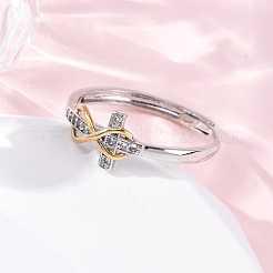 Brass Micro Pave Clear Cubic Zirconia Adjustable Finger Rings for Women&nbsp;RJEW-S624-03PG