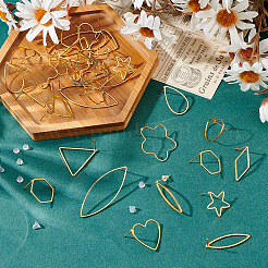 40Pcs 10 Styles Brass Hollow Geometry Stud Earrings&nbsp;EJEW-PH0001-30