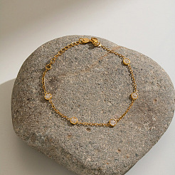 304 Stainless Steel Crystal Rhinestone Flat Round Link Chain Bracelets for Women&nbsp;GQ3506