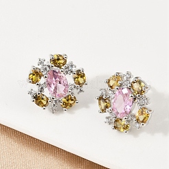 Flower Brass Micro Pave Cubic Zirconia Stud Earrings&nbsp;EJEW-M082-20P
