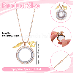 3Pcs Alloy Crystal Rhinestone Wing Paw Print and Glass Magnetic Flat Round Locket Pendant Ball Chain Necklaces for Women&nbsp;NJEW-DR00041