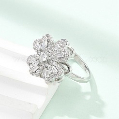 Clover Rotatable Open Cuff Rings for Women&nbsp;RJEW-R007-02P