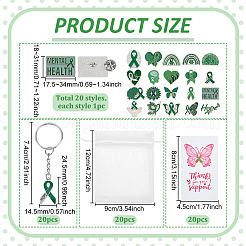 20Pcs Mental Health Awareness Alloy Enamel with Iron Keychain & Brooches & Organza Gift Bags & Paper Cards Sets&nbsp;SJEW-PH00005