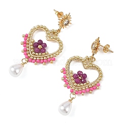 Natural Ruby & Glass Seed Dangle Earrings for Women&nbsp;EJEW-MZ00782-01