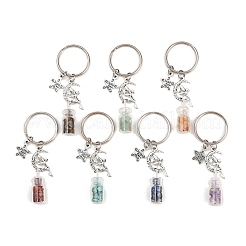 7Pcs 7 Styles Glass Bottle with Chakra Gemstone Chip Inside Keychains&nbsp;KEYC-JKC01393-01