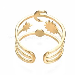304 Stainless Steel Moon and Star Open Cuff Ring&nbsp;RJEW-T023-32G