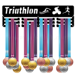 Word Triathlon Fashion Iron Medal Hanger Holder Display Wall Rack&nbsp;ODIS-WH0021-035