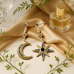 2 Pairs Colorful Rhinestone Moon & Star Dangle Stud Earrings&nbsp;EJEW-HY0001-33