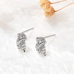 Conch Shape Brass Micro Pave Cubic Zirconia Ear Studs&nbsp;EJEW-D304-32P