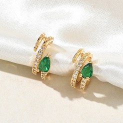 C-Shaped with Teardrop Brass Micro Pave Cubic Zirconia Cuff Earrings&nbsp;EJEW-L316-01G-13