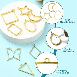 20Pcs 10 Styles Rack Plating Alloy Open Back Bezel Pendants&nbsp;FIND-YW0005-29