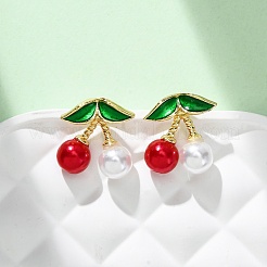 Cherry Brass ABS Plastic Pearl Stud Earrings&nbsp;EJEW-U062-04B-01G