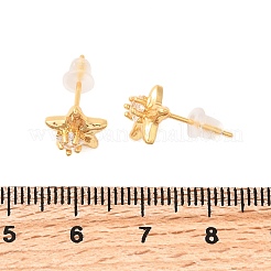 Brass Micro Pave Clear Cubic Zirconia Star Stud Earrings&nbsp;EJEW-C158-09G