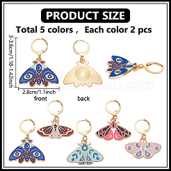 10Pcs 5 Colors Moth Alloy Enamel Pendants Moths Charms Locking Stitch Marker&nbsp;HJEW-ME00001