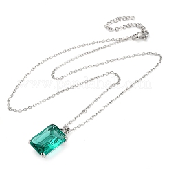 Rectangle Brass Pave Cubic Zirconia Pendant Necklaces for Women&nbsp;NJEW-G156-01P