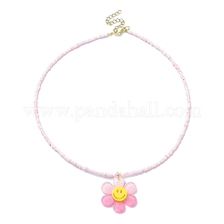 Acrylic Flower Pendant Necklace with Glass Beaded Chains&nbsp;NJEW-JN04593