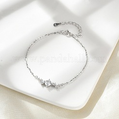 Sterling Silver Micro Pave Cubic Zirconia Link Bracelets&nbsp;BJEW-V008-02P