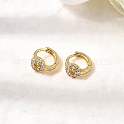 Flat Round Brass Micro Pave Clear Cubic Zirconia Hoop Earrings&nbsp;EJEW-H170-02G