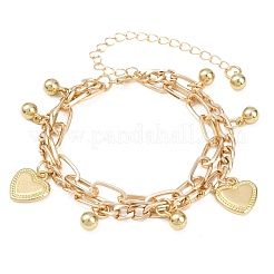 Iron Figaro & Paperclip Chain Double Layers Bracelets Link Bracelets for Women&nbsp;BJEW-A156-01G