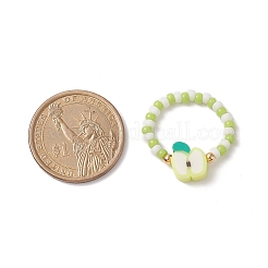 6Pcs 6 Style Strawberry & Watermelon & Kiwi & Apple & Lemon Polymer Clay & Glass Seed Stretch Rings Set&nbsp;RJEW-TA00070