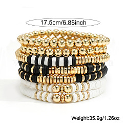 Black and white Polymer Clay Heishi Beaded Stretch Bracelet Sets&nbsp;LV4210