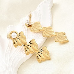 304 Stainless Steel Plstic Imitation Pearl Tassel Stud Earrings for Women&nbsp;EJEW-U068-04G